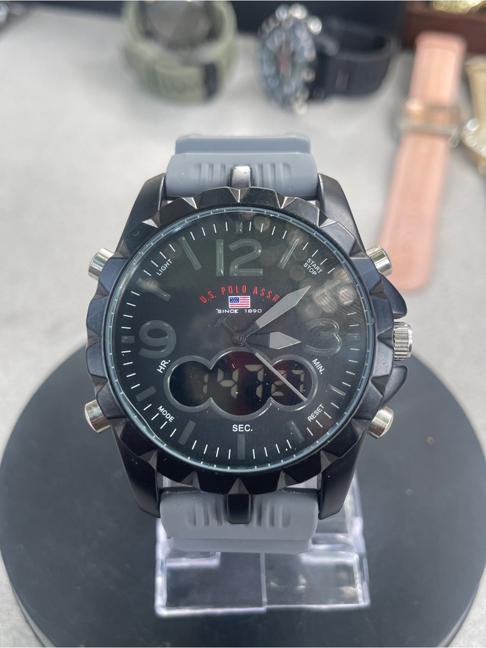 U.S. Polo Assn. Black Dial Watch with Gray Strap